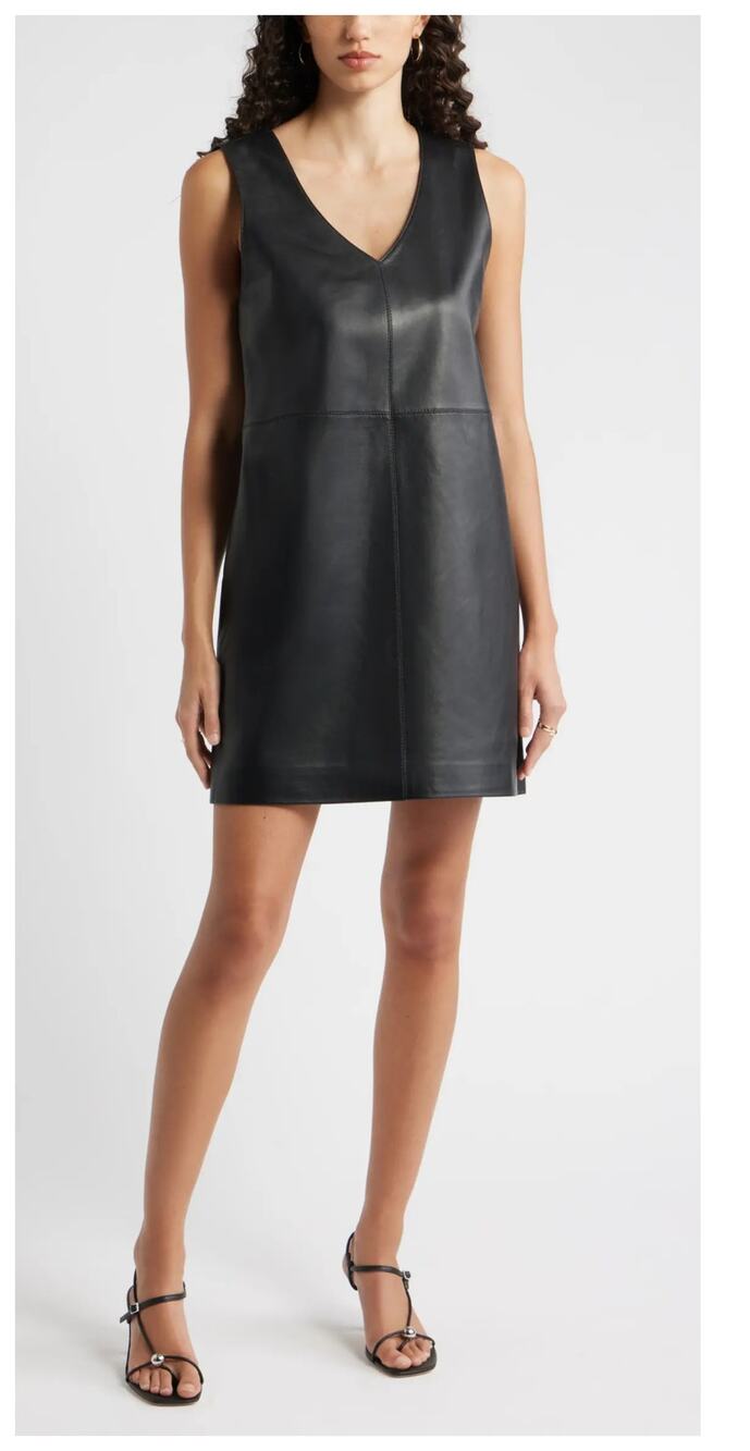 NEW Nordstrom Sleeveless Leather V-Neck Minidress Size Medium